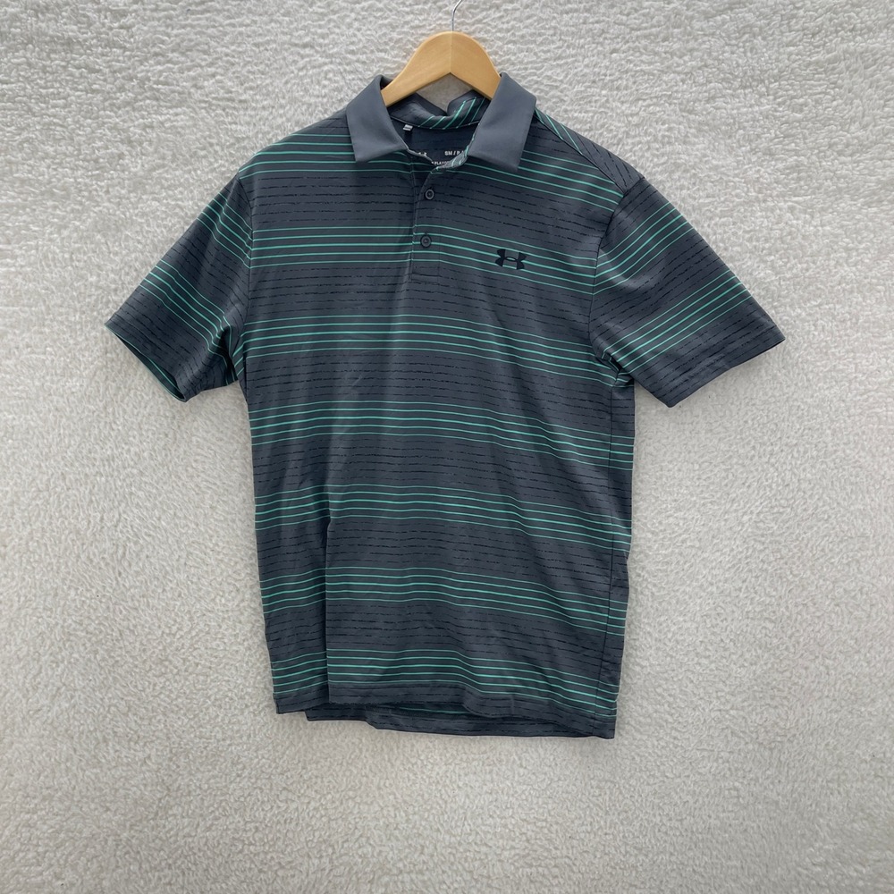 Under Armour Polo Shirt Mens S Gray Striped Playoff Stretch Heatgear Golf